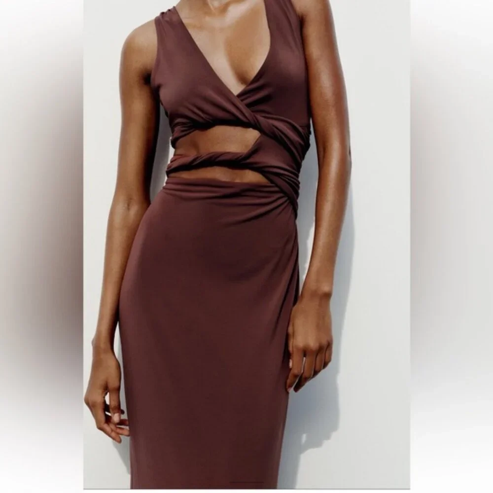 ZARA CUT OUT TWISTED DRESS - Picture 1 of 8